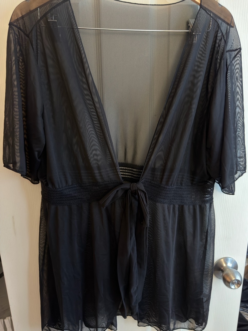 Sheer Black Mesh Tie-Front Cover-Up